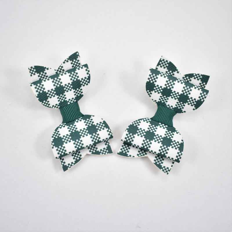 Green Gingham Bow Hair Clips