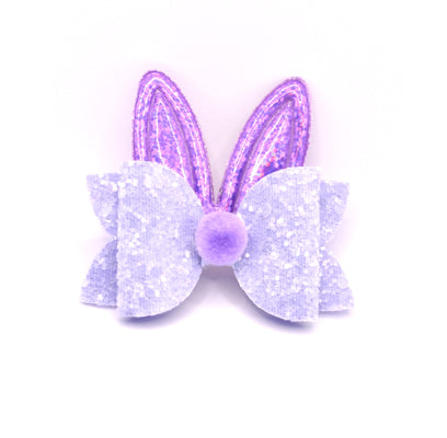 Bunny Ears Bow Hair Clip - purple