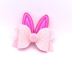Bunny Ears Bow Hair Clip - pink
