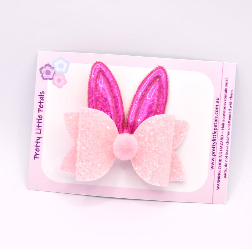 Bunny Ears Bow Hair Clip - pink