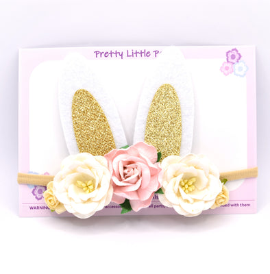 Floral Easter Bunny Ears Headband - peach & cream