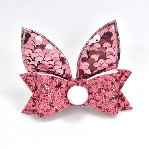 Dusty Pink Glitter Bunny Ears Bow Hair Clip