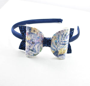 Glitter Bow Headband - navy floral