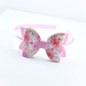 Glitter Bow Headband - pink floral
