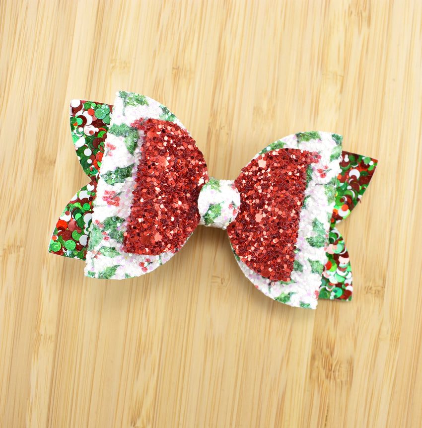 Annabelle Bow Hair Clip - Red & Green Holly