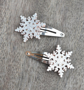 Glitter Snowflake Hair Clips - Silver
