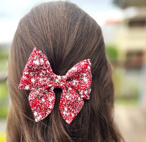 Christmas Glitter Sailor Bow Hair Clip - Red
