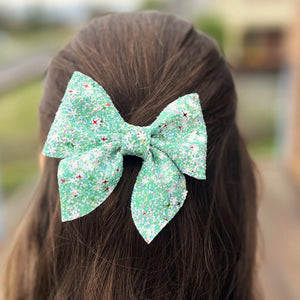 Christmas Glitter Sailor Bow Hair Clip - Mint Green