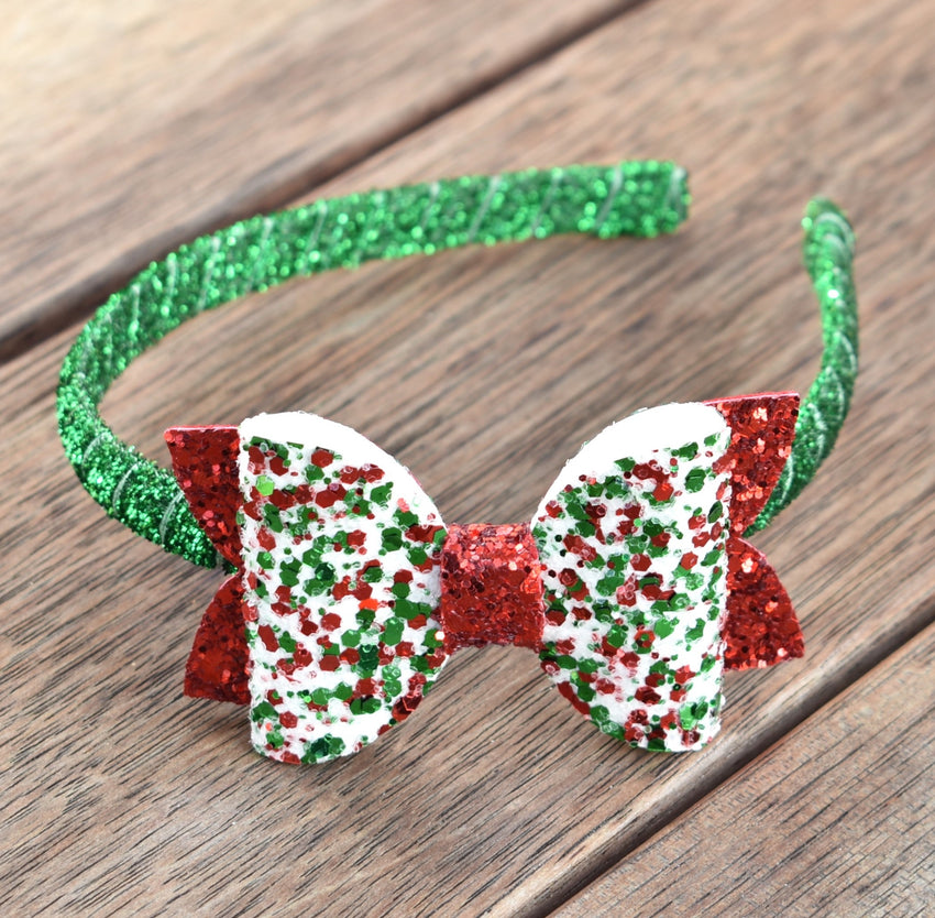 Christmas Glitter Bow Headband - green