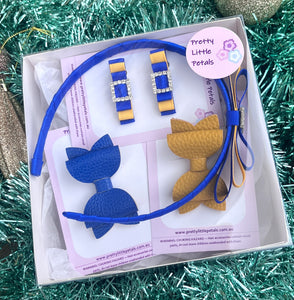 School Hair Accessories Gift Box - Royal Blue/Yellow Gold