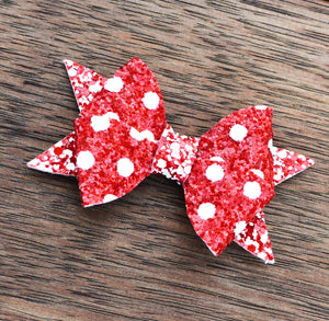Sophia Glitter Bow Hair Clip - red & white polka dot
