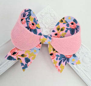 Matilda Bow Hair Clip - dusty pink gold floral