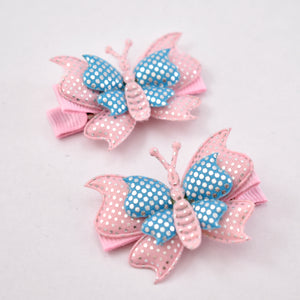 Piggytail Hair Clips - Pink & Blue butterflies
