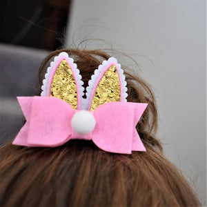 Pink & Gold Bunny Ears Bow Hair Clip