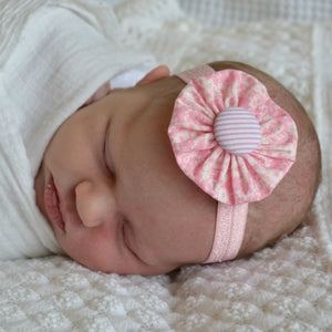 Newborn Headband - pink fabric yoyo