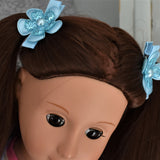 Piggytail Hair Clips - Light blue sequin flowers