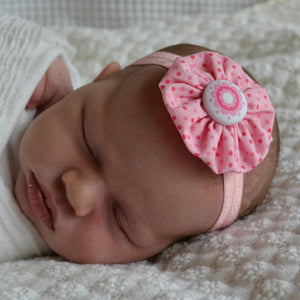 Newborn Headband - pink fabric spotty yoyo