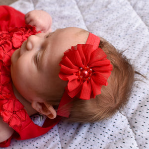 Red Chiffon Flower Headband - newborn