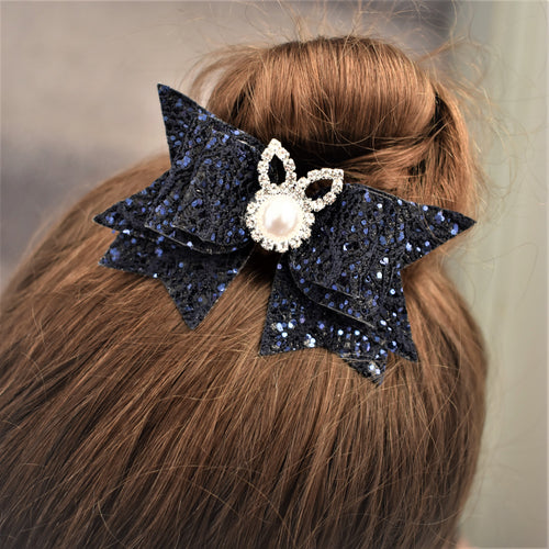Sparkly Lace Bow hair clip with bunny ears rhinestone