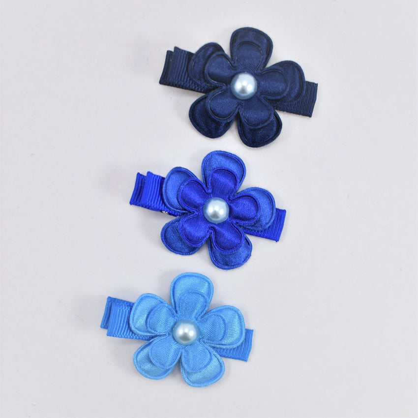 Hair Clip Set - Blue Flower Trio