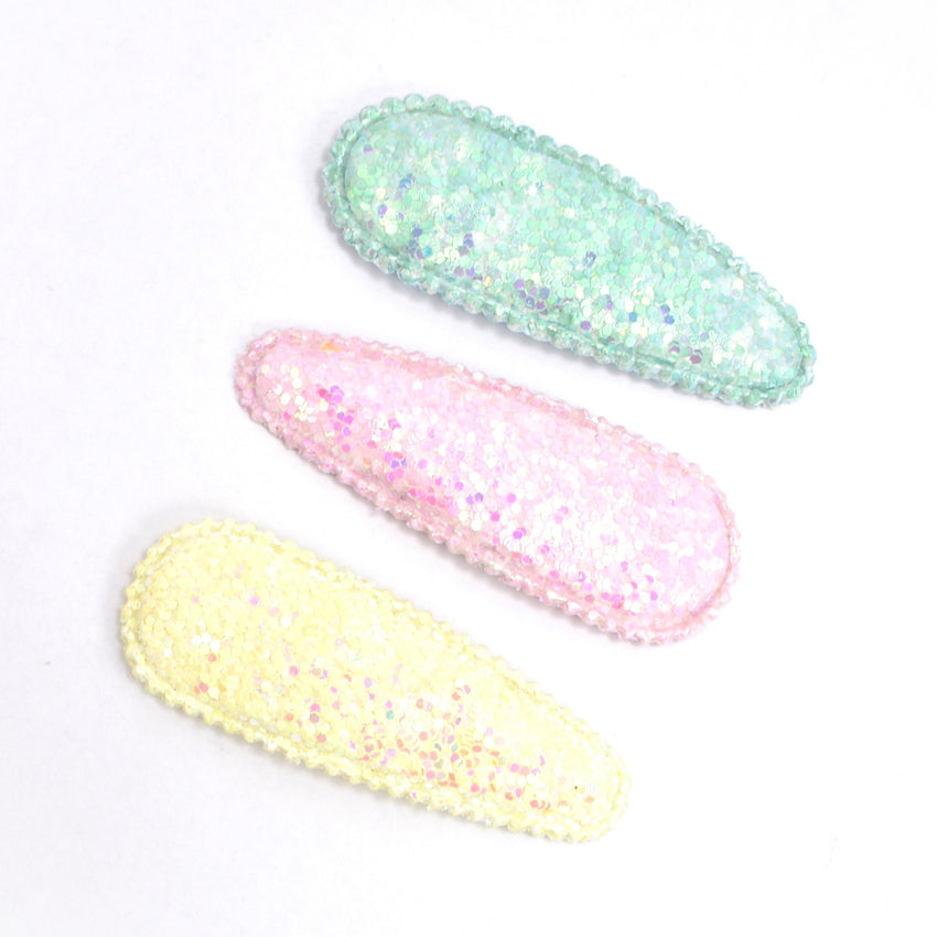 Pastel Glitter Snap Clips - set of 3
