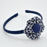 School Headband - Gingham fabric yoyo flower