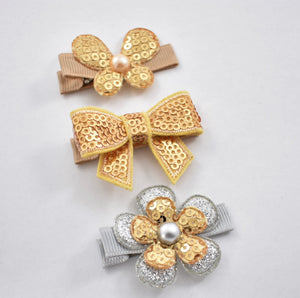 Hair Clip Set - butterfly, bow, flower - gold & silver
