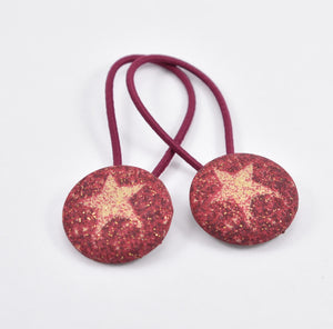 Button Hair Ties - burgundy with gold star