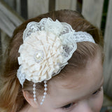 Ivory lace headband - Size: 6 months to 2yrs