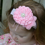 Lace Headband - pink flowers - Size: 6 months to 2yrs