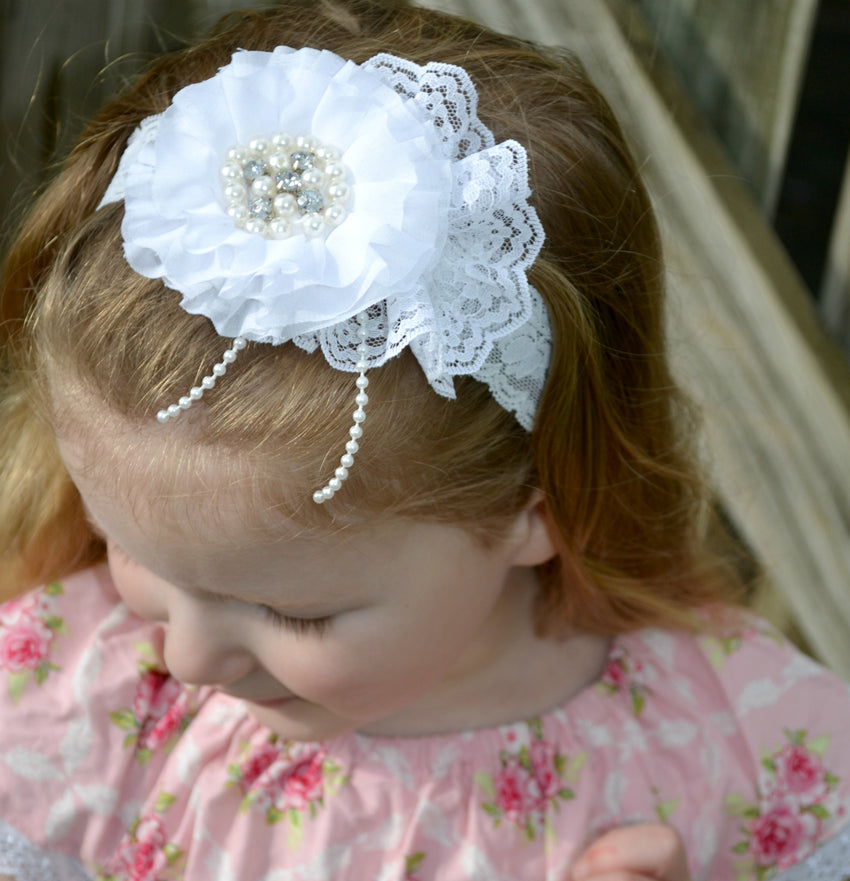 White lace headband - Size: 6 months to 2yrs