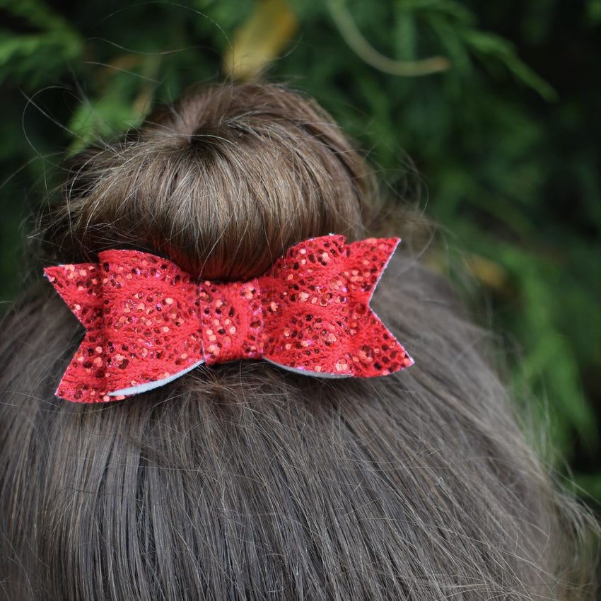 Madeleine Bow Hair Clip - red lace