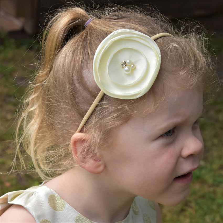 Ivory Pearl Rhinestone Flower Headband